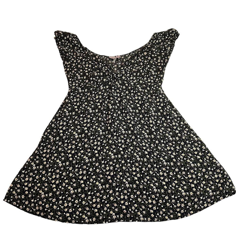 Dream Of Me V-Neck Floral Babydoll Mini Dress Size Large Cap Sleeve Y2K Festival